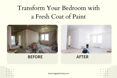 Before and after images of a painted bedroom