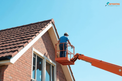 painter using lift on high roofline